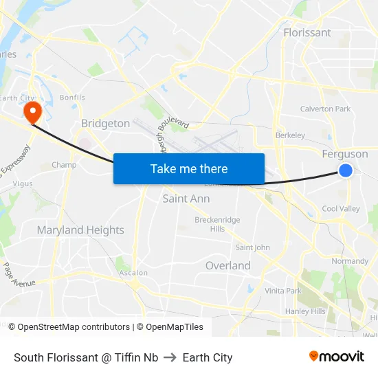 South Florissant @ Tiffin Nb to Earth City map