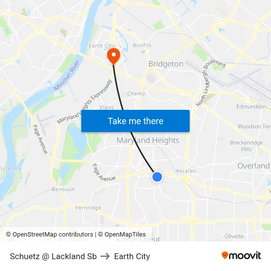 Schuetz @ Lackland Sb to Earth City map