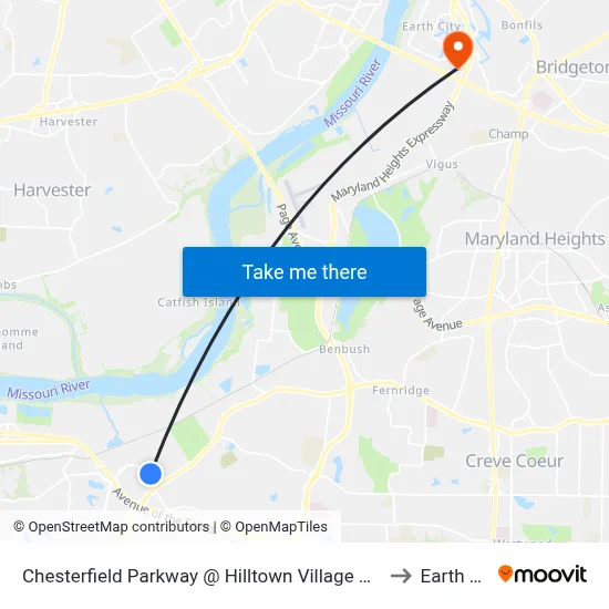 Chesterfield Parkway @ Hilltown Village Center Nb to Earth City map