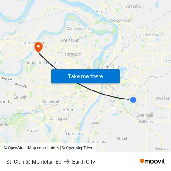 St. Clair @ Montclair Eb to Earth City map