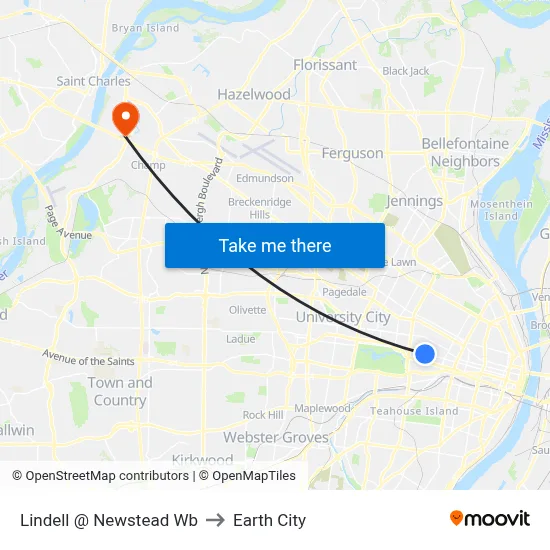 Lindell @ Newstead Wb to Earth City map