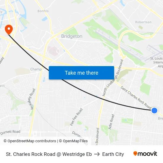 St. Charles Rock Road @ Westridge Eb to Earth City map