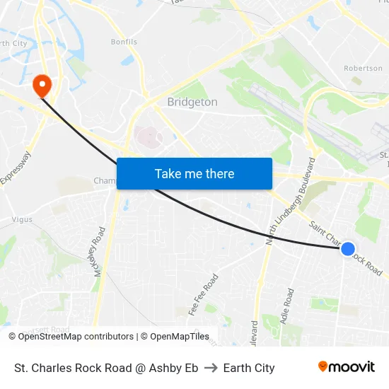 St. Charles Rock Road @ Ashby Eb to Earth City map