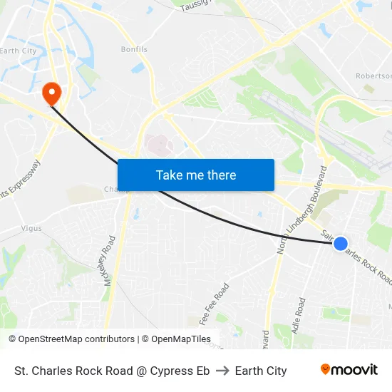 St. Charles Rock Road @ Cypress Eb to Earth City map