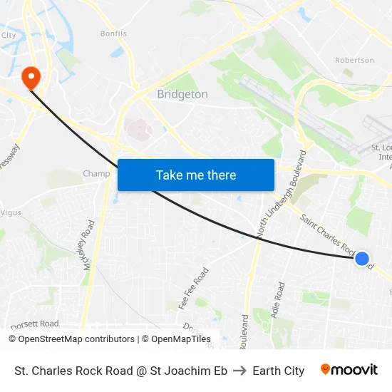 St. Charles Rock Road @ St Joachim Eb to Earth City map
