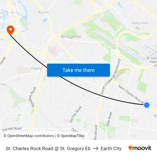 St. Charles Rock Road @ St. Gregory Eb to Earth City map