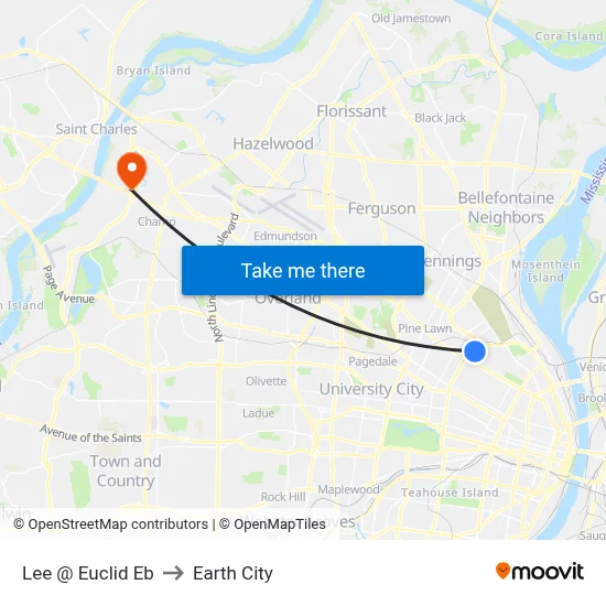 Lee @ Euclid Eb to Earth City map