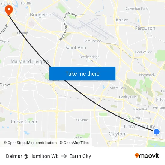 Delmar @ Hamilton Wb to Earth City map