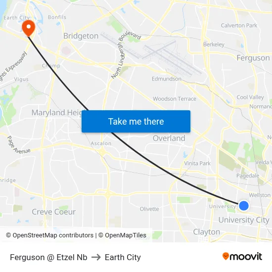 Ferguson @ Etzel Nb to Earth City map
