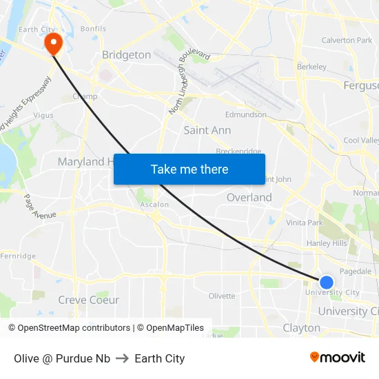 Olive @ Purdue Nb to Earth City map
