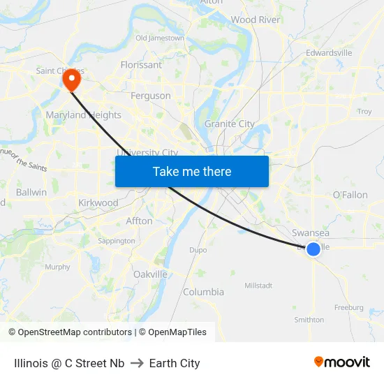 Illinois @ C Street Nb to Earth City map
