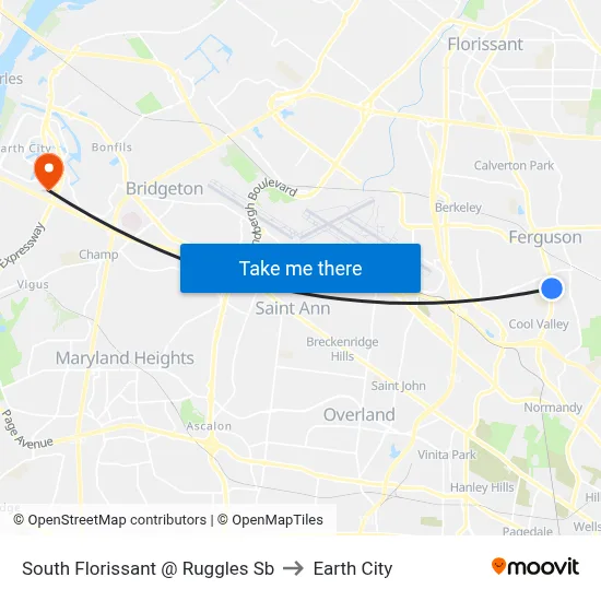 South Florissant @ Ruggles Sb to Earth City map