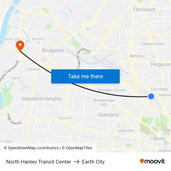 North Hanley Transit Center to Earth City map
