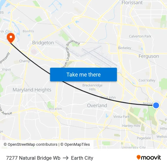 7277 Natural Bridge Wb to Earth City map