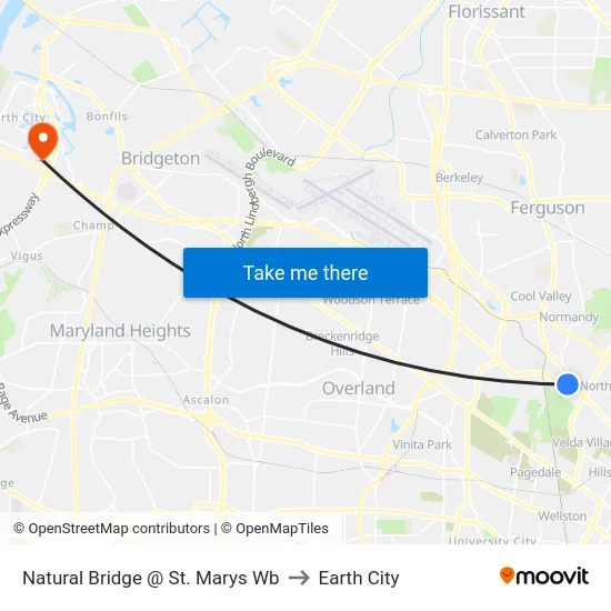 Natural Bridge @ St. Marys Wb to Earth City map