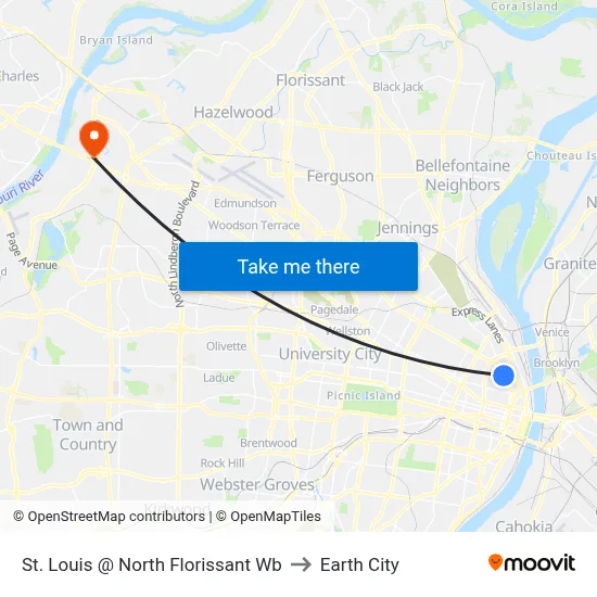 St. Louis @ North Florissant Wb to Earth City map