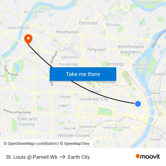 St. Louis @ Parnell Wb to Earth City map