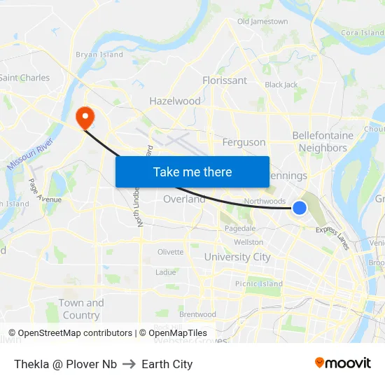 Thekla @ Plover Nb to Earth City map