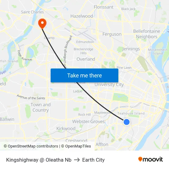 Kingshighway @ Oleatha Nb to Earth City map