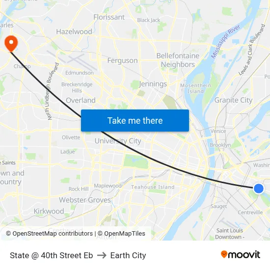State @ 40th Street Eb to Earth City map
