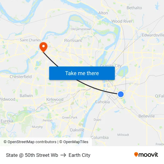 State @ 50th Street Wb to Earth City map
