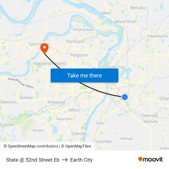 State @ 52nd Street Eb to Earth City map