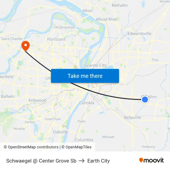 Schwaegel @ Center Grove Sb to Earth City map