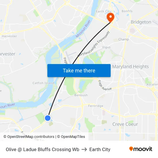 Olive @ Ladue Bluffs Crossing Wb to Earth City map