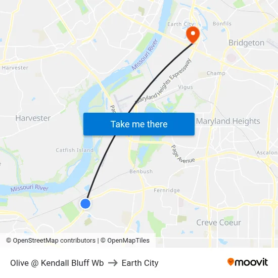 Olive @ Kendall Bluff Wb to Earth City map
