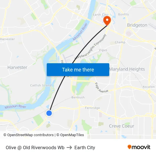 Olive @ Old Riverwoods Wb to Earth City map