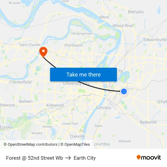 Forest @ 52nd Street Wb to Earth City map