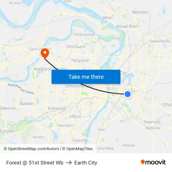 Forest @ 51st Street Wb to Earth City map