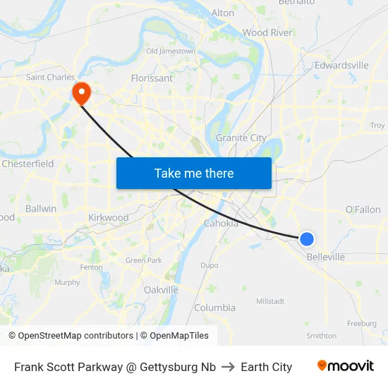 Frank Scott Parkway @ Gettysburg Nb to Earth City map