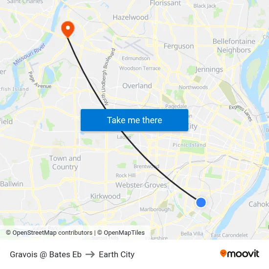 Gravois @ Bates Eb to Earth City map