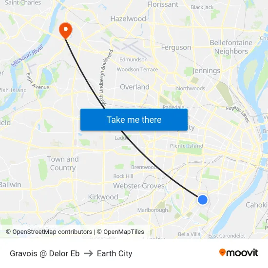 Gravois @ Delor Eb to Earth City map