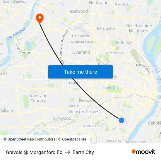 Gravois @ Morganford Eb to Earth City map