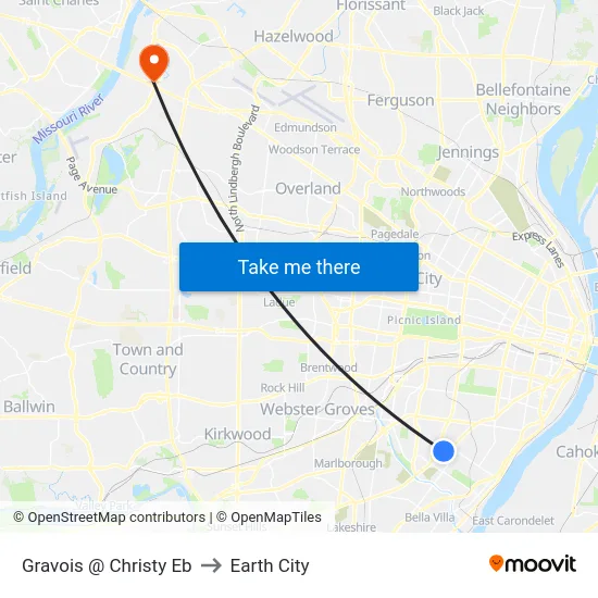 Gravois @ Christy Eb to Earth City map