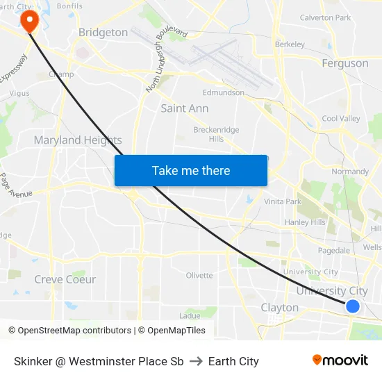 Skinker @ Westminster Place Sb to Earth City map