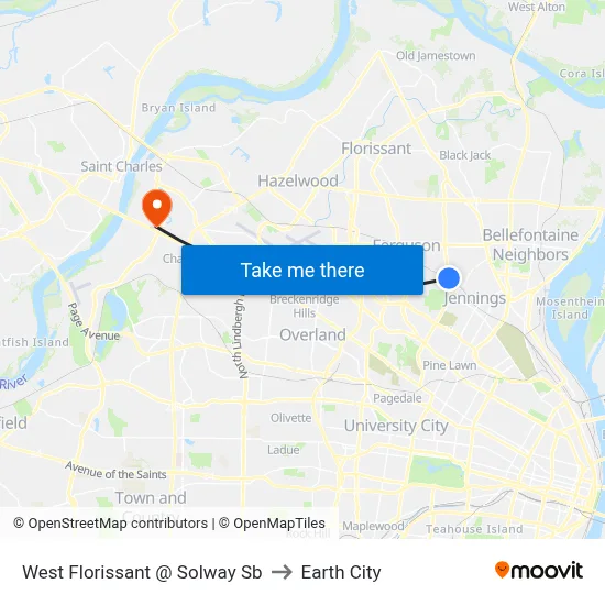 West Florissant @ Solway Sb to Earth City map