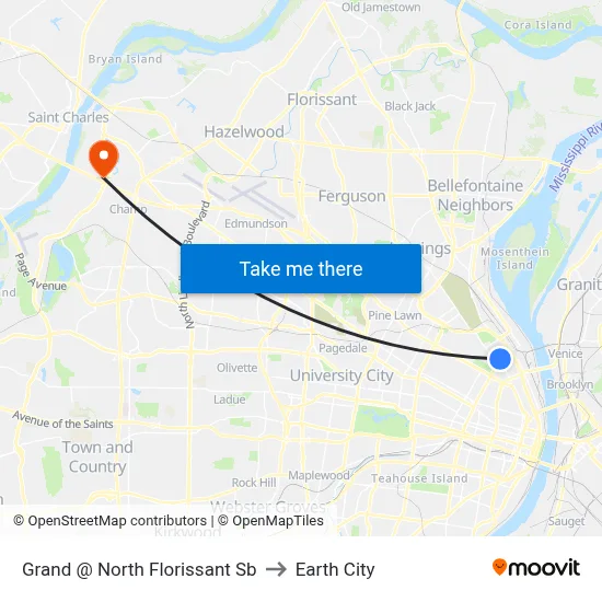 Grand @ North Florissant Sb to Earth City map