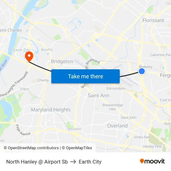 North Hanley @ Airport Sb to Earth City map