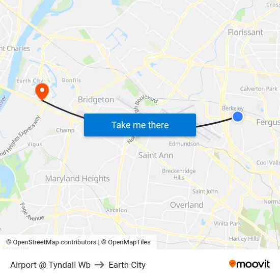 Airport @ Tyndall Wb to Earth City map