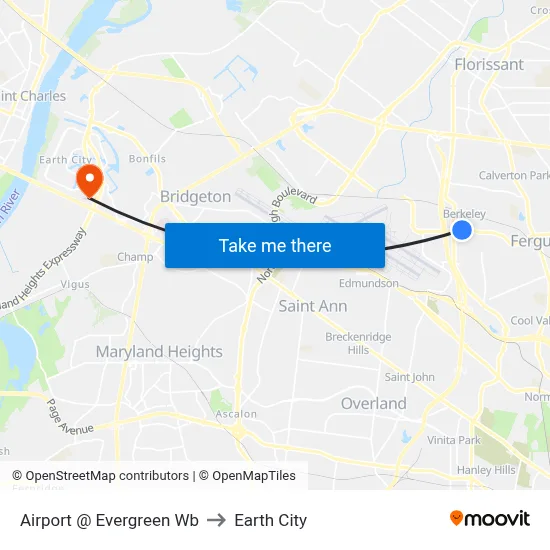 Airport @ Evergreen Wb to Earth City map