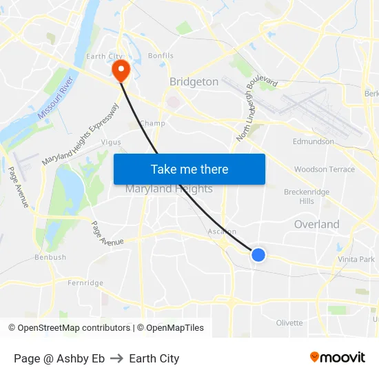 Page @ Ashby Eb to Earth City map