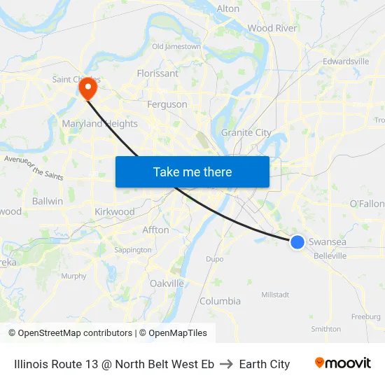 Illinois Route 13 @ North Belt West Eb to Earth City map