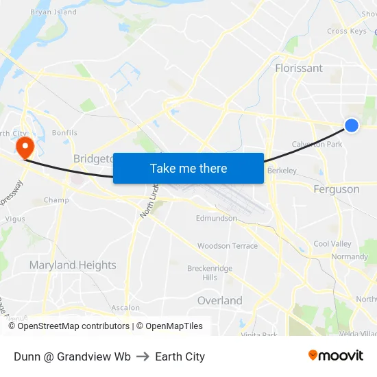Dunn @ Grandview Wb to Earth City map