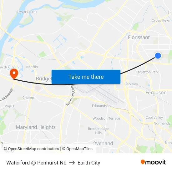 Waterford @ Penhurst Nb to Earth City map
