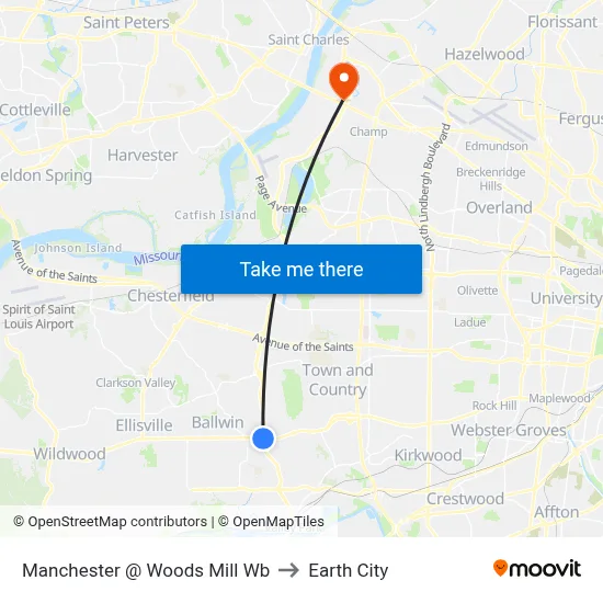 Manchester @ Woods Mill Wb to Earth City map