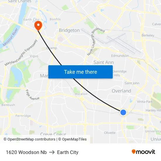 1620 Woodson Nb to Earth City map