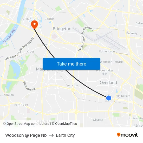 Woodson @ Page Nb to Earth City map